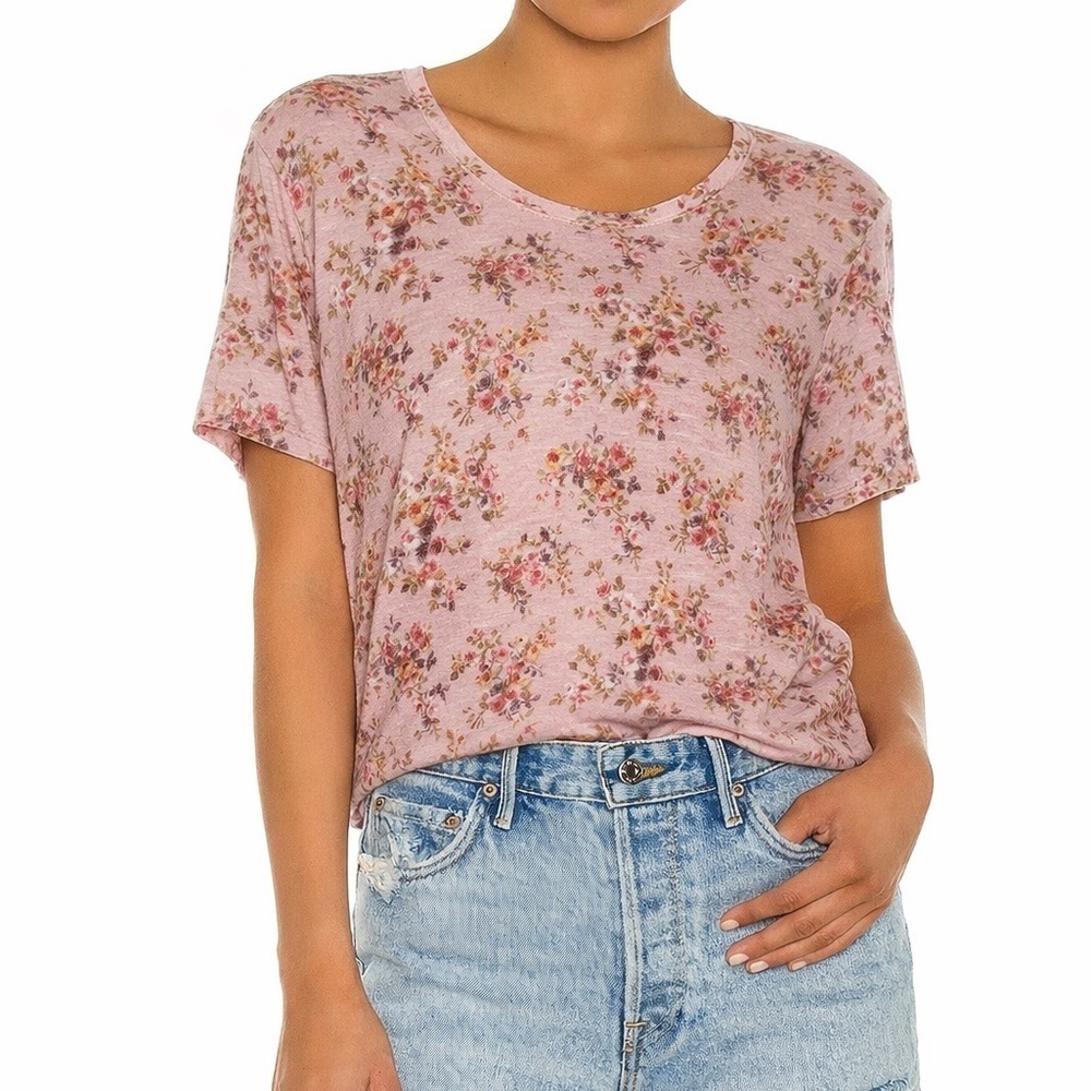 LoveShackFancy Calix Tee Berry Cobbler Pink Floral Short Sleeve Top Size XS